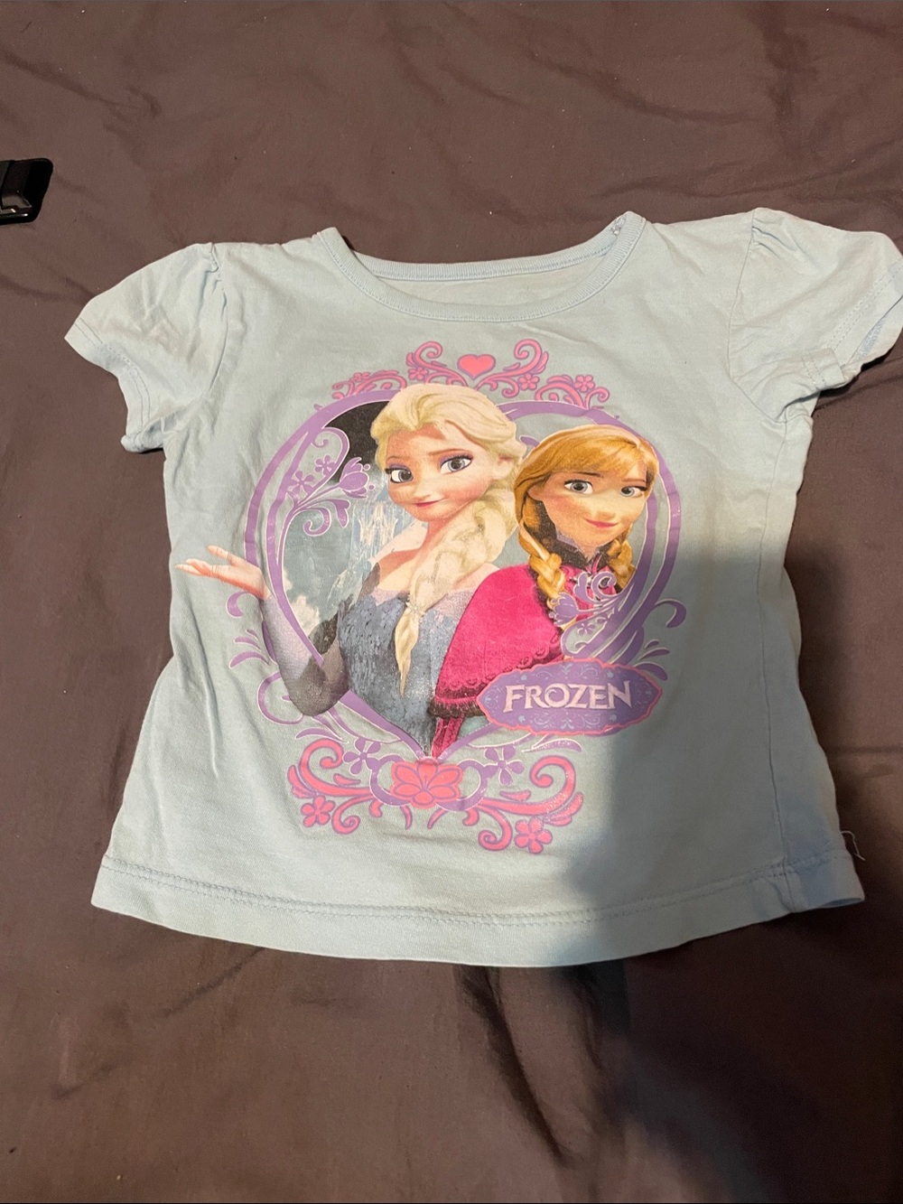 Disney Light Blue Frozen Graphic Tee with Elsa & Anna